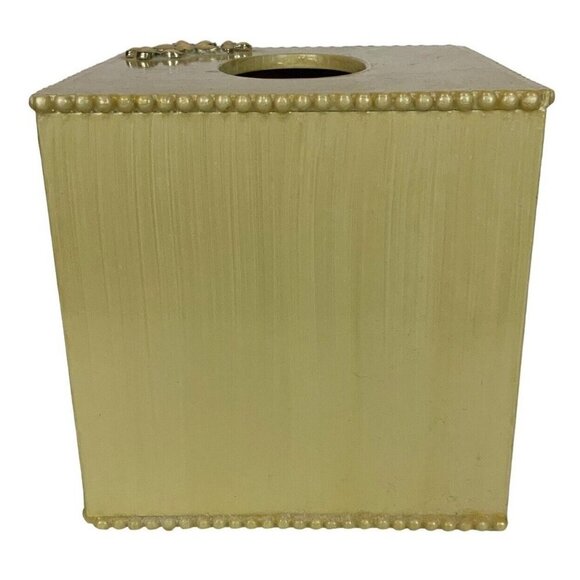 Nicole Miller New York Tissue Box Cover Delias Cream 3D Floral Applique Beads - Picture 3 of 8